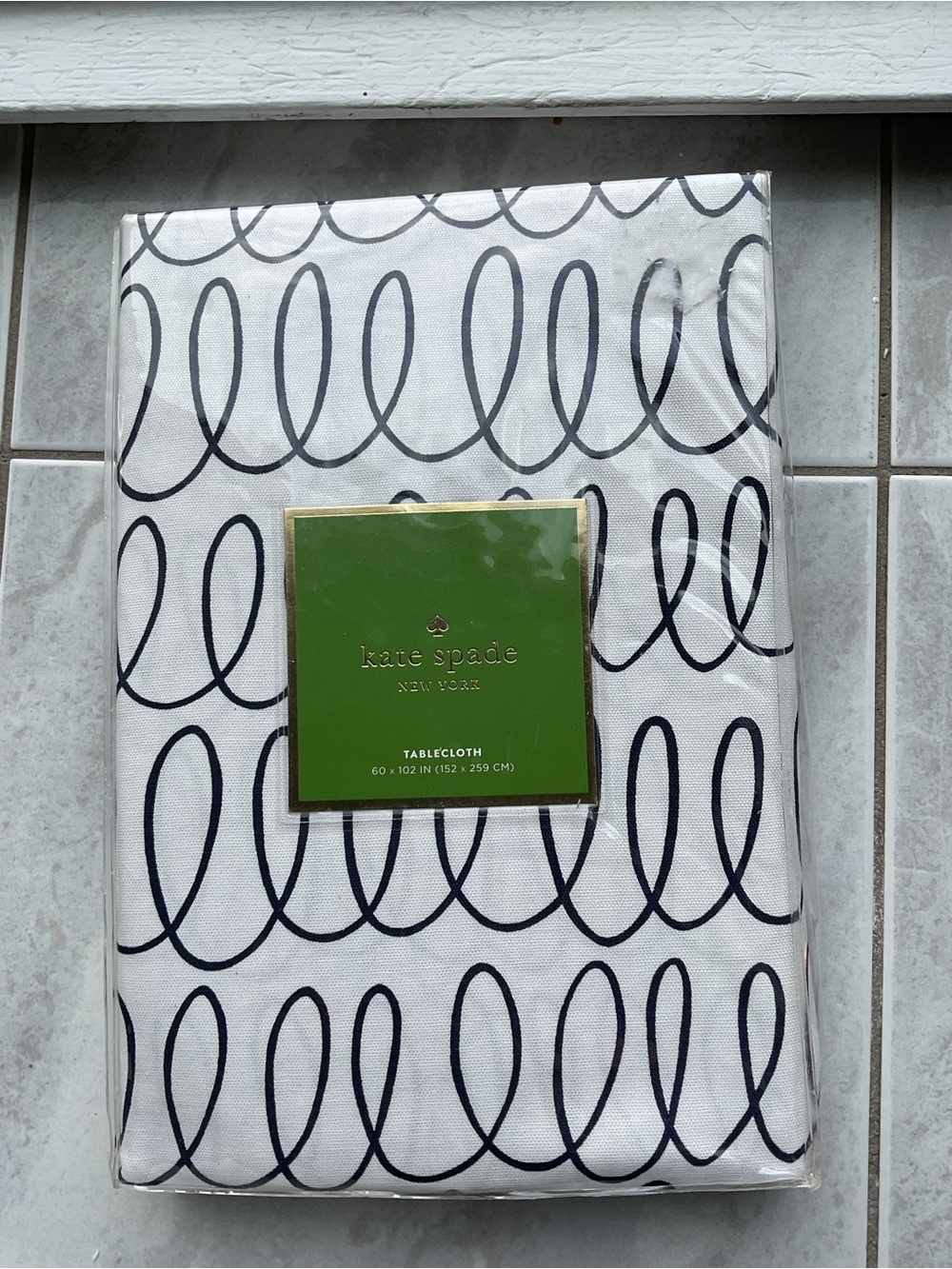 kate spade White and French navy Loop Print Tablecloth
